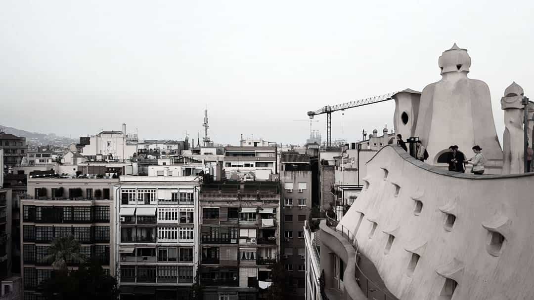 Casa Mila with Sagrada Familia in the far background