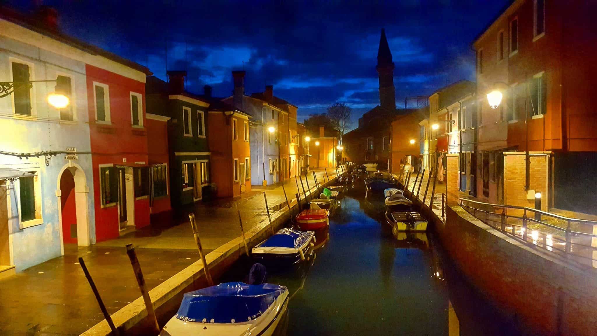 canals at night Venice italy