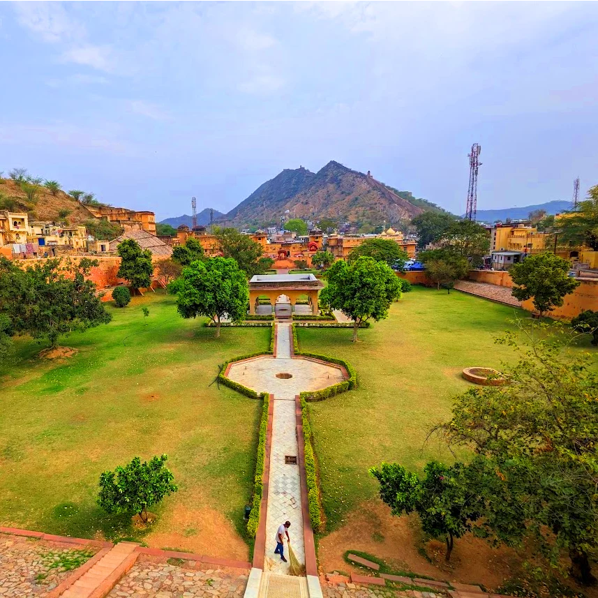 The Amber Fort is a magnificent palace complex located on a hilltop overlooking the city. It is one of the most popular tourist attractions in Jaipur India, garden entrance