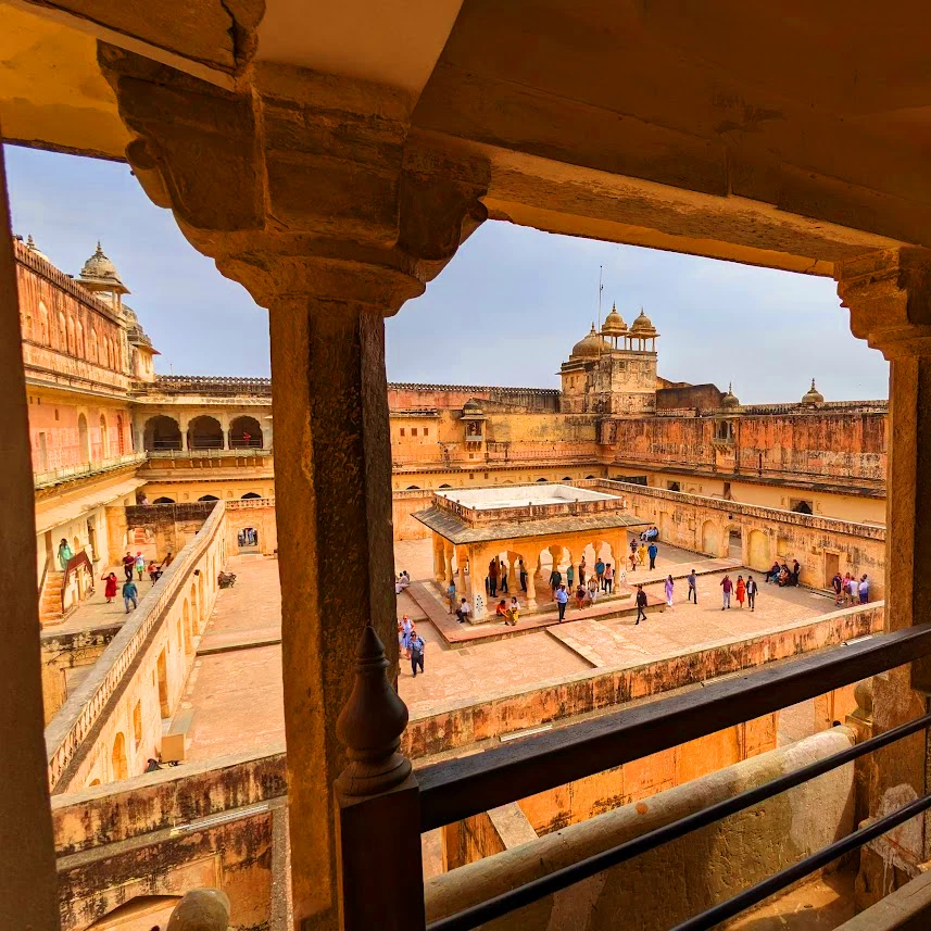The Amber Fort is a magnificent palace complex located on a hilltop overlooking the city. It is one of the most popular tourist attractions in Jaipur India, palce center