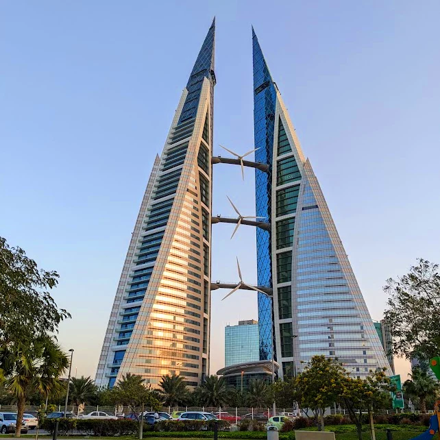 View of Manama Bahrain world trade towers