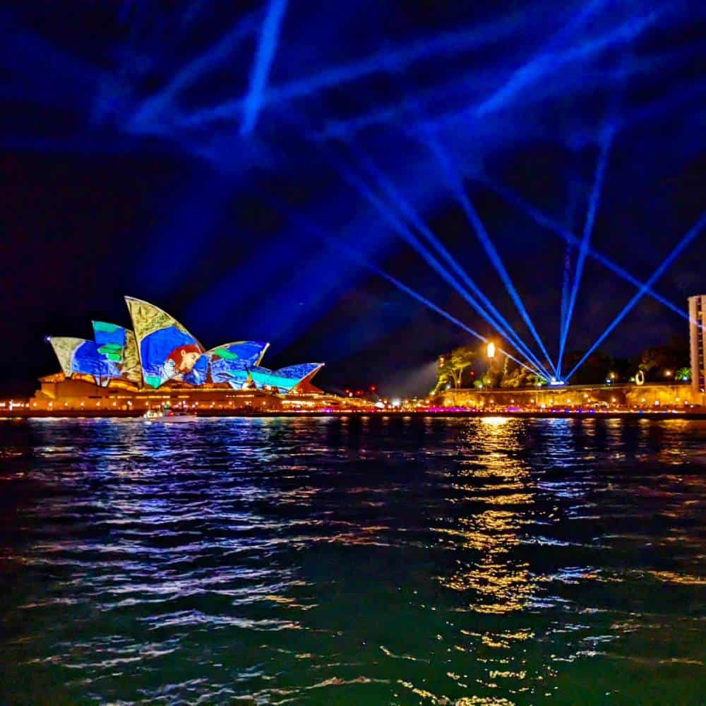 Sydney Opera house lit for vivid Sydney Australia