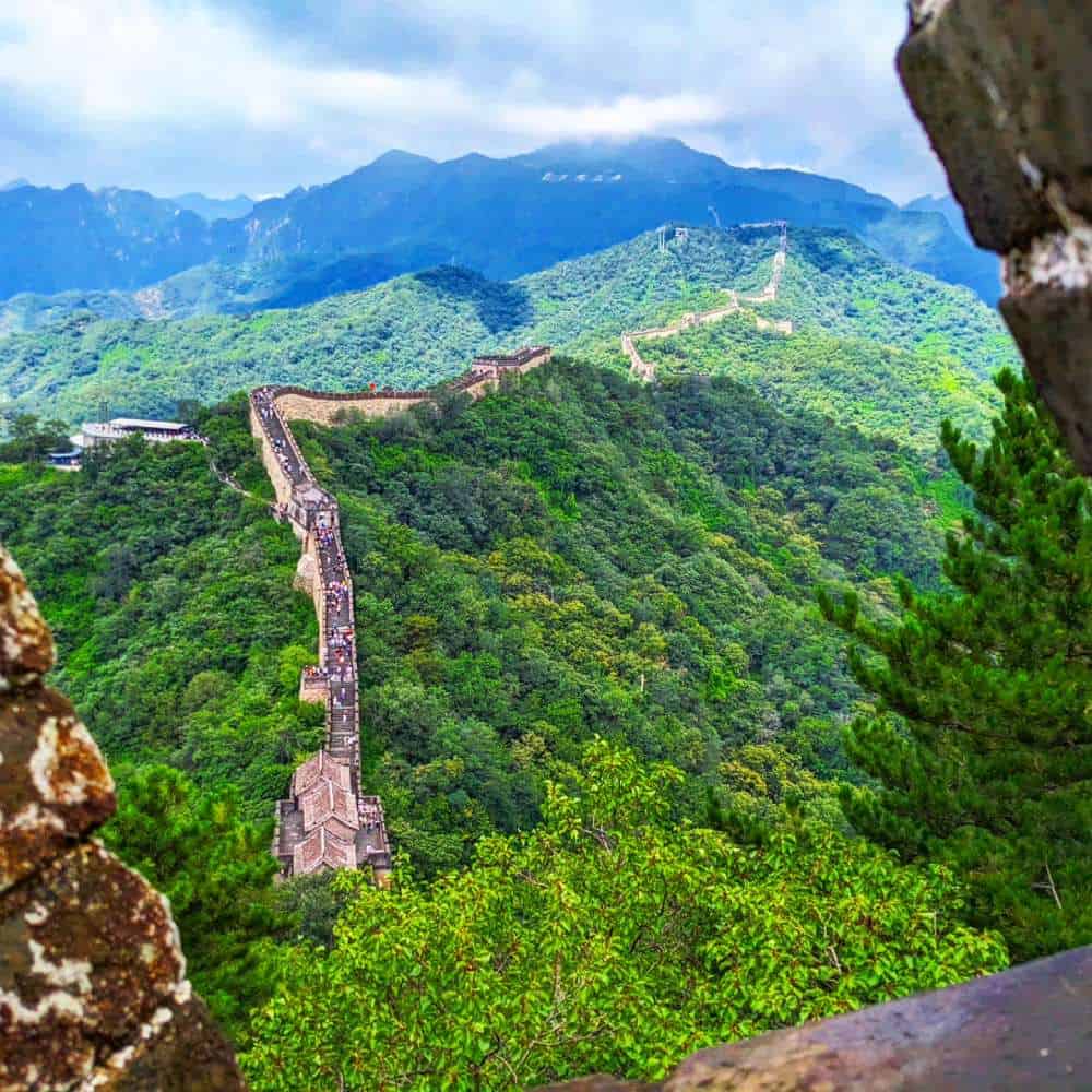 The primary purpose of the Great Wall was to protect the Chinese empire from invading forces high view of the wall