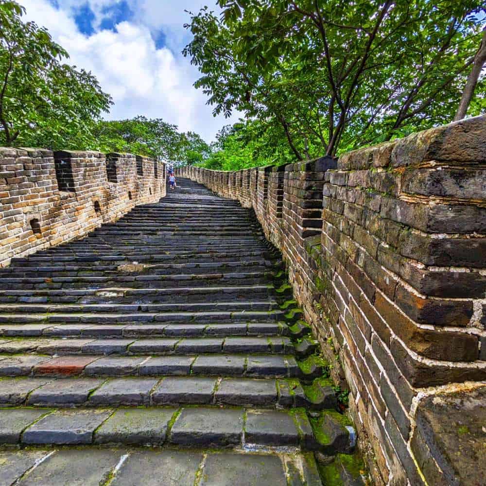 The primary purpose of the Great Wall was to protect the Chinese empire from invading forces, stairs