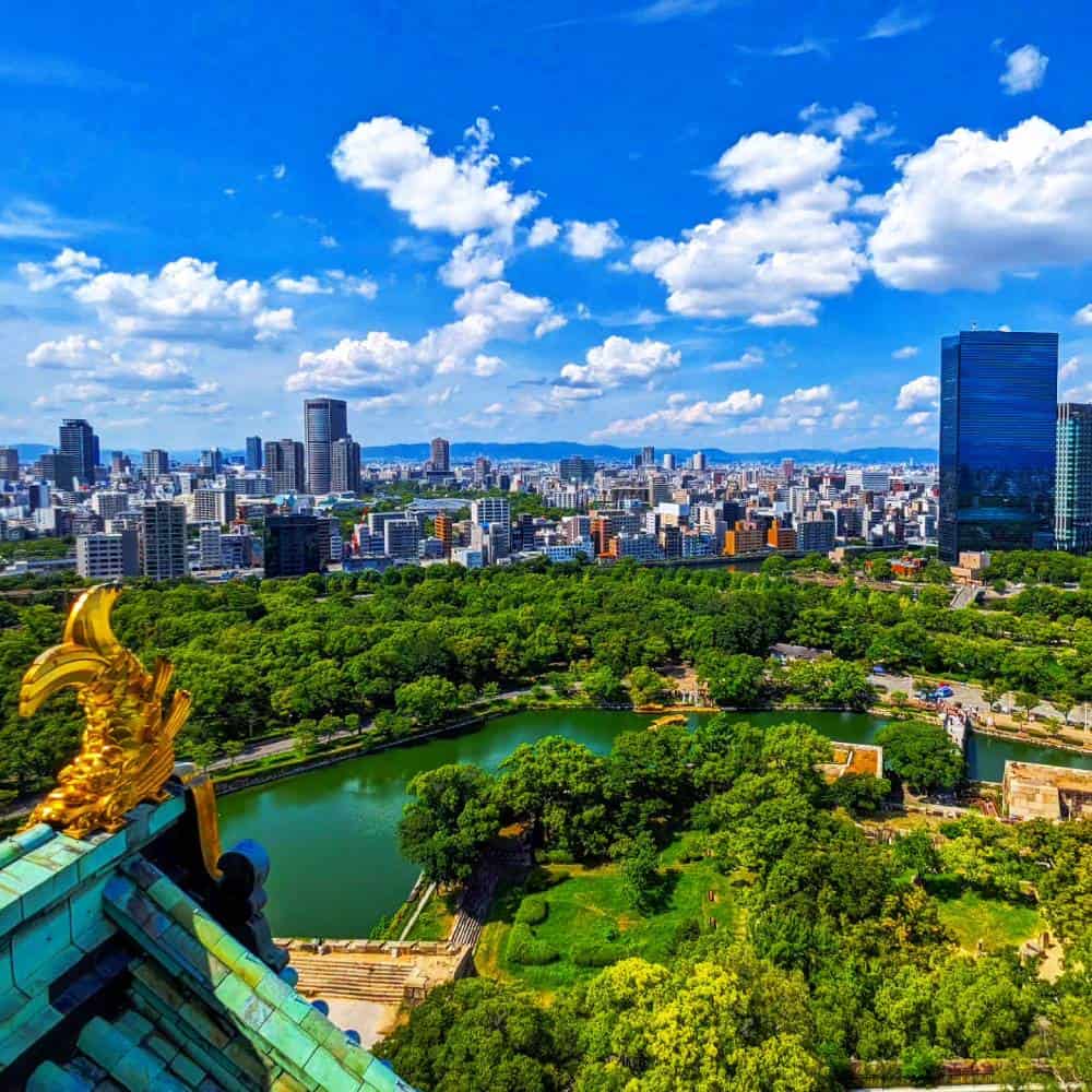 view of Osaka Japan from the Osaka castle