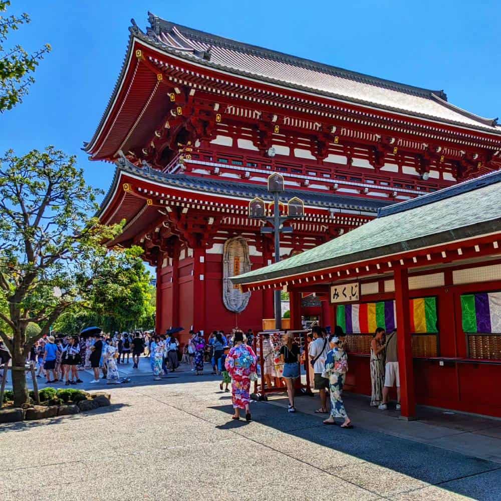 Senso-ji Temple Tokyo Japan with people in traditional dress